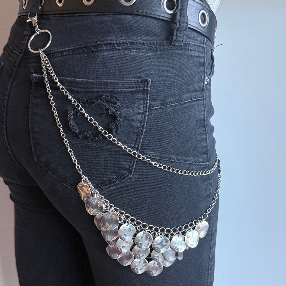 Hand Made, 1 of a Kind, Silver Crystal Chain Belt Chain